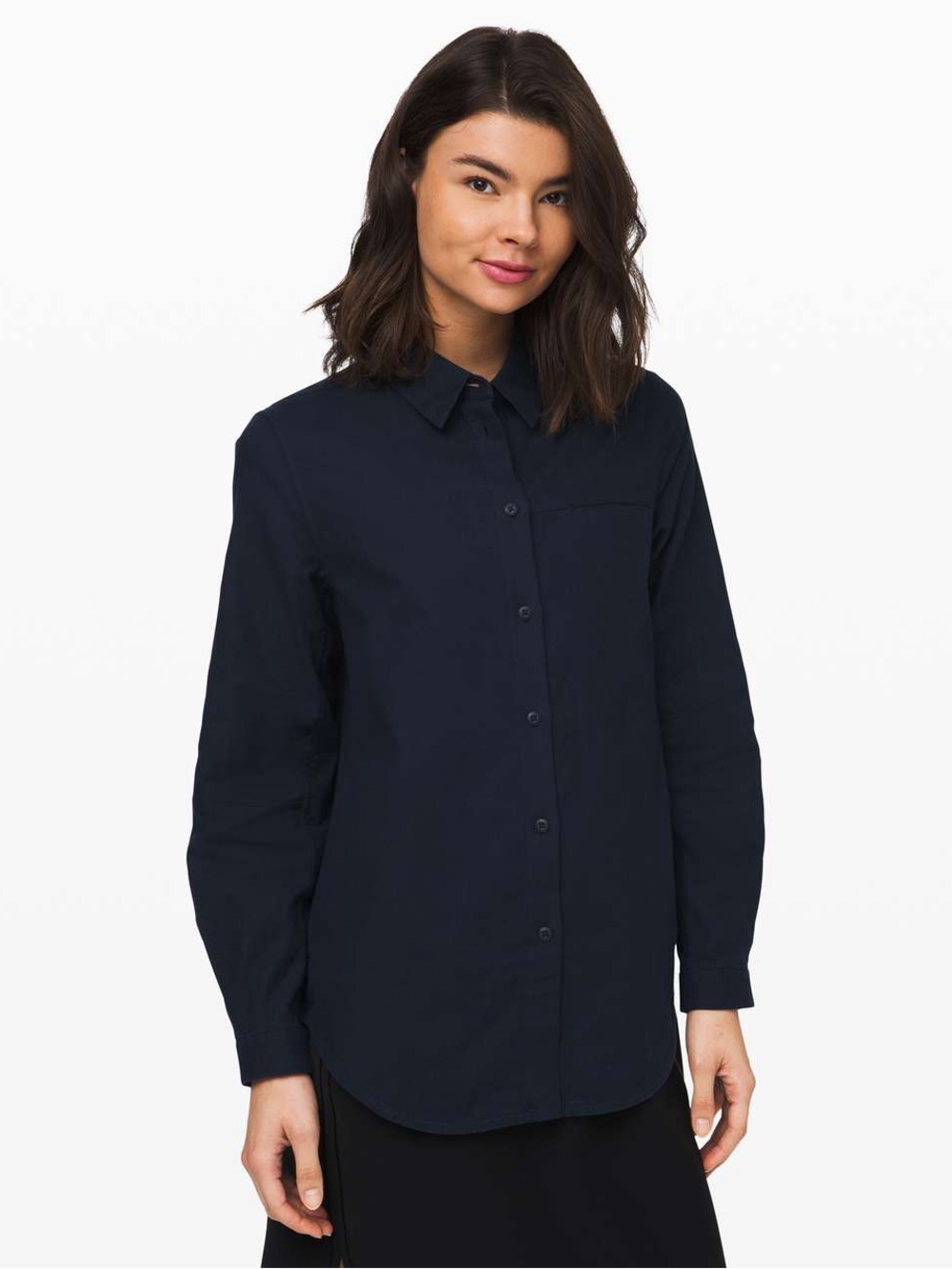 Lululemon Full Day Ahead Navy Button-Up Long Sleeve Shirt Size 6